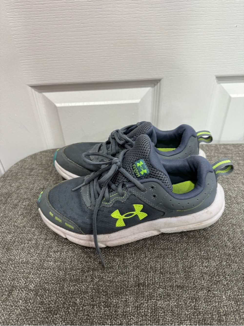 Under Armour Kids Gray and Neon Green Athletic Sneakers